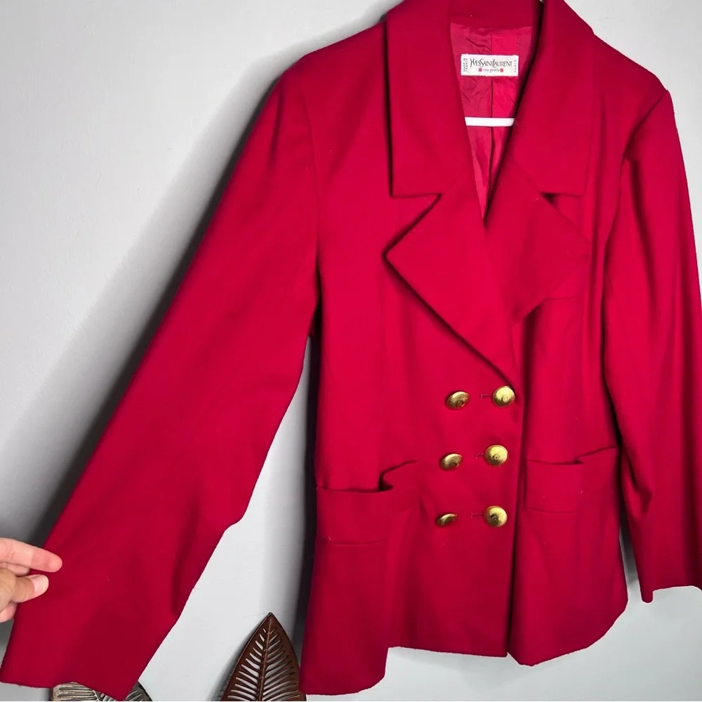RARE Yves Saint Laurent Vintage Red Gold Button Blazer C8 - Picture 4 of 8